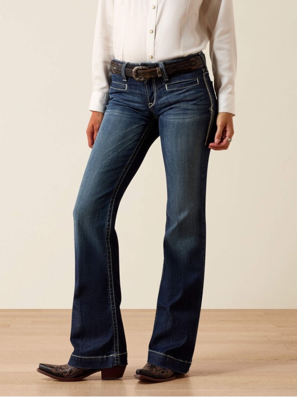 Ariat® Ladies' MR Stretch Entwined Wide Leg Trouser Jeans in Marine 30/XL